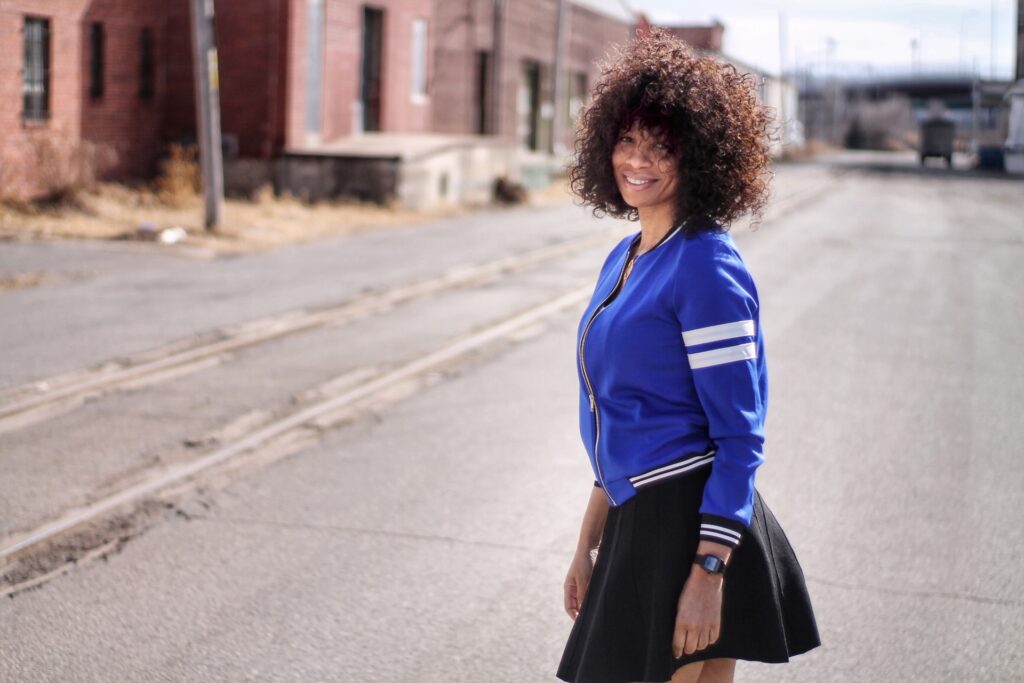 blue varsity jacket