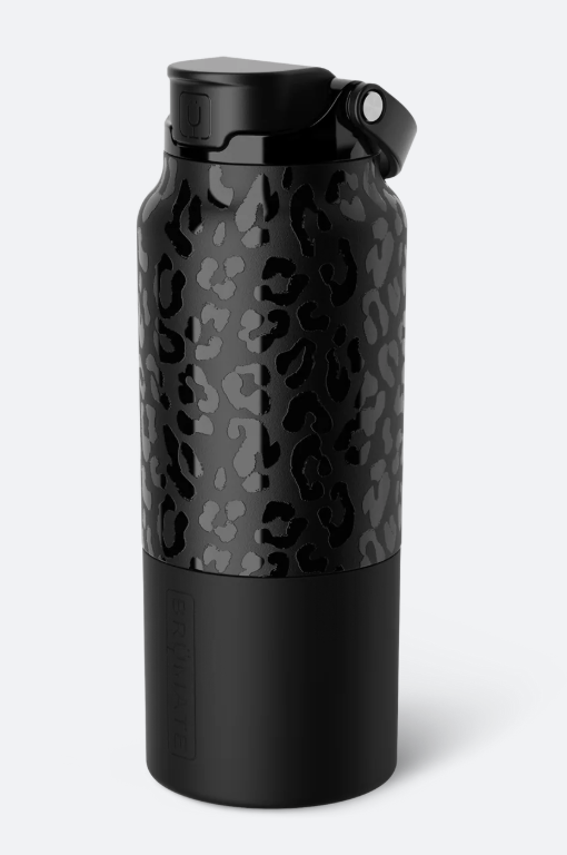 BruMate Onyx Leopard insulated bottle in black leopard print